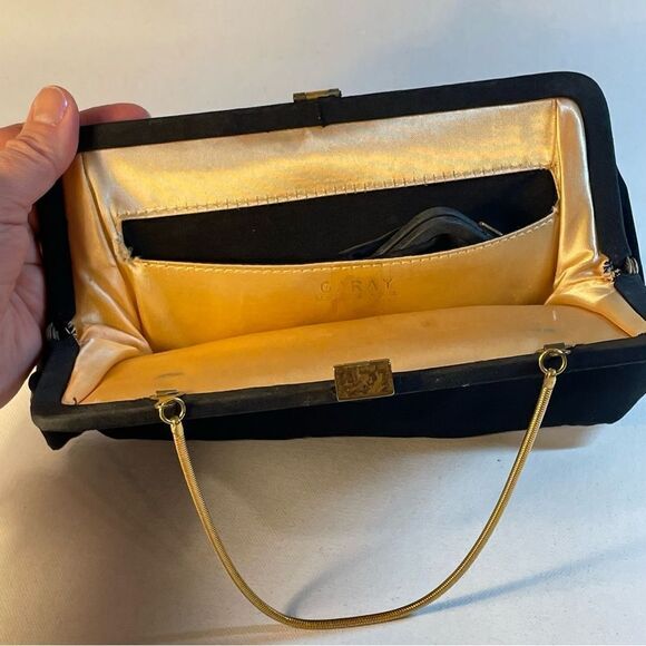 Vintage Garay black snap jaw clamshell evening bag gold hardware & change purse - Picture 5 of 10
